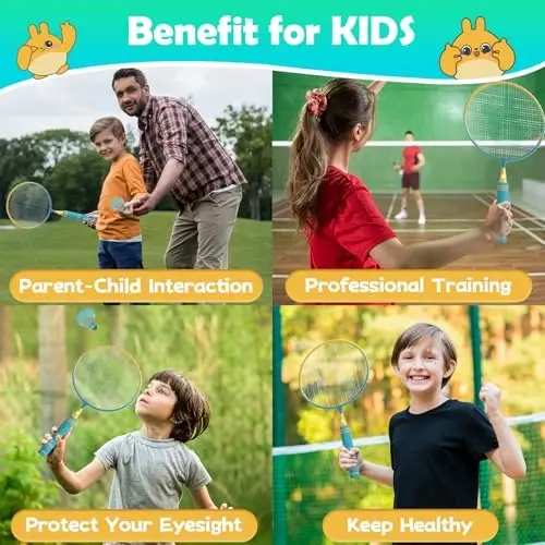JOY SPOT! Kids Badminton Rackets Set with Soft Grip, Oversize & Lightweight Shuttlecocks Racquet with Carry Bag for Children Youth, 2 Player Sport Game for Indoor Outdoor Backyard - JOY SPOT! (1)