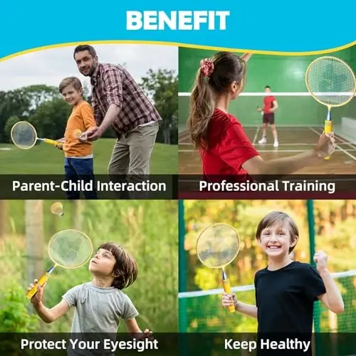 JOY SPOT! Kids Badminton Rackets Set with Soft Grip, Oversize & Lightweight Shuttlecocks Racquet with Carry Bag for Children Youth, 2 Player Sport Game for Indoor Outdoor Backyard - 2