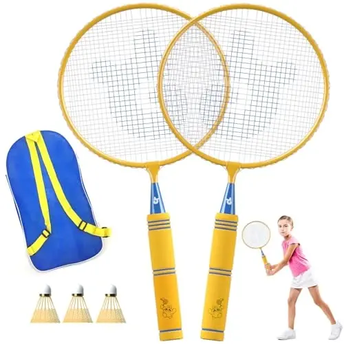 JOY SPOT! Kids Badminton Rackets Set with Soft Grip, Oversize & Lightweight Shuttlecocks Racquet with Carry Bag for Children Youth, 2 Player Sport Game for Indoor Outdoor Backyard - 1