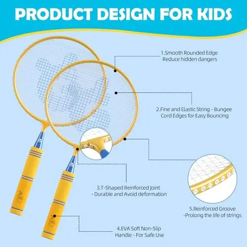 JOY SPOT! Kids Badminton Rackets Set with Soft Grip, Oversize & Lightweight Shuttlecocks Racquet with Carry Bag for Children Youth, 2 Player Sport Game for Indoor Outdoor Backyard - 3