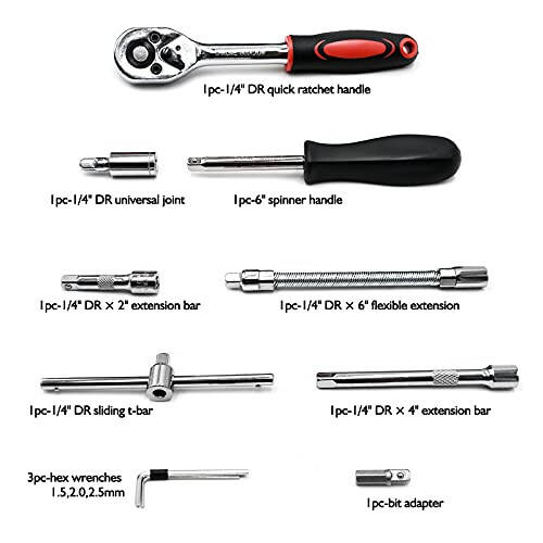 Egofine 46 Parça 1/4 inç Drive Soketli Tornavida Seti, Bit Soket Seti Metrik ve Uzatma Çubuğu ile Oto Tamir ve Ev Kullanımı İçin, Saklama Kutusu ile - 3