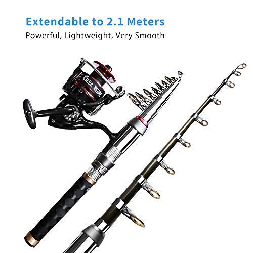 Ehowdin Fishing Pole Kit, Carbon Fiber Telescopic Fishing Rod and Reel Combo with Spinning Reel, Line, Bionic Bait, Hooks and Carrier Bag, Fishing Gear Set for Beginner Adults Saltwater Freshwater - 4