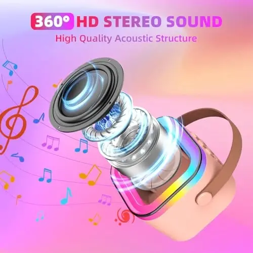 Eimterlan Karaoke Machine for Kids, Kids Karaoke Machine for Girls with 2 Wireless Microphones Mini Portable Bluetooth Speaker Kids Karaoke Machine Gifts for Girls and Boys Family Party (Pink) - 3