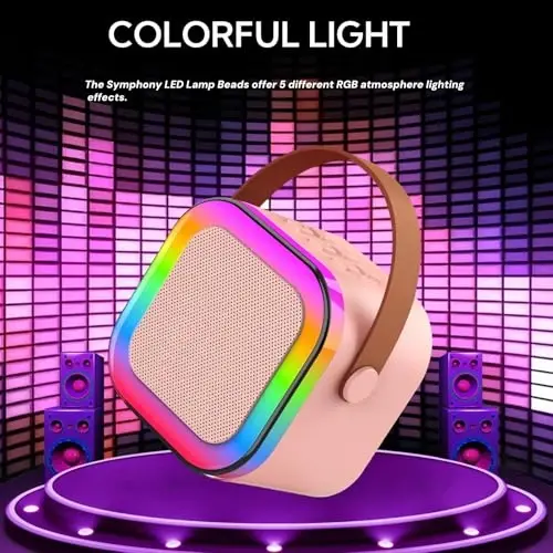 Eimterlan Karaoke Machine for Kids, Kids Karaoke Machine for Girls with 2 Wireless Microphones Mini Portable Bluetooth Speaker Kids Karaoke Machine Gifts for Girls and Boys Family Party (Pink) - 4