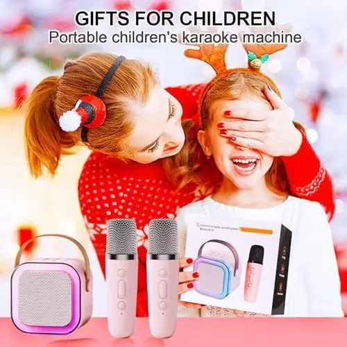 Eimterlan Karaoke Machine for Kids, Kids Karaoke Machine for Girls with 2 Wireless Microphones Mini Portable Bluetooth Speaker Kids Karaoke Machine Gifts for Girls and Boys Family Party (Pink) - 6