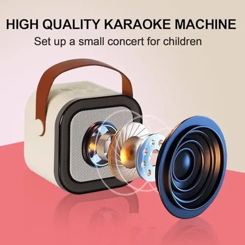 Eimterlan Karaoke Machine for Kids, Kids Karaoke Machine Gifts for Girls and Boys Family Party, Kids Karaoke Machine for Girls with 2 Wireless Microphones, Mini Portable Bluetooth Speaker (Ivory) - 3