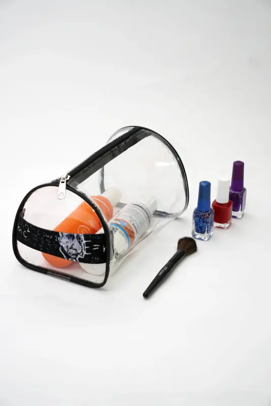 Einstein Desen El Tutmalı Büyük Boy Sİyah Şeffaf Tatil, Plaj, Kozmetik ,makyaj Ve Bakım Çantası-koyusiyah - 1