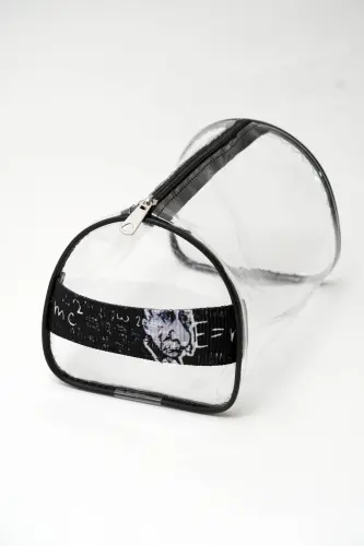 Einstein Desen El Tutmalı Büyük Boy Sİyah Şeffaf Tatil, Plaj, Kozmetik ,makyaj Ve Bakım Çantası-koyusiyah - 5