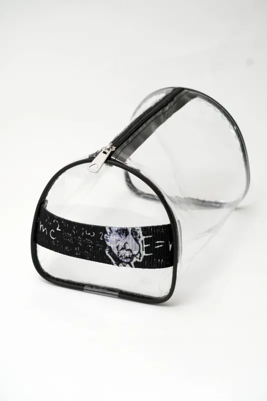 Einstein Desen El Tutmalı Büyük Boy Sİyah Şeffaf Tatil, Plaj, Kozmetik ,makyaj Ve Bakım Çantası-koyusiyah - 5