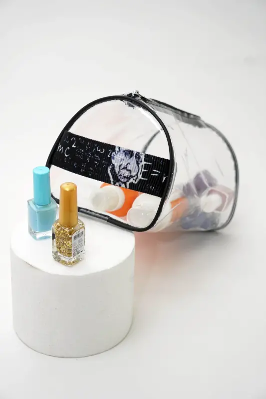 Einstein Desen El Tutmalı Büyük Boy Sİyah Şeffaf Tatil, Plaj, Kozmetik ,makyaj Ve Bakım Çantası-koyusiyah - 3