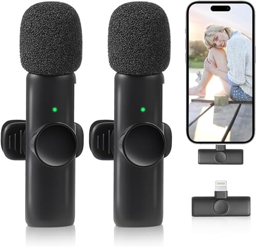 Einsteinber Professional Wireless Lavalier Lapel Microphone для iPhone, iPad - Беспроводной всенаправленный конденсаторный микрофон для записи интервью, видео, подкастов, блогов, YouTube - (Lightning-порт) - 1