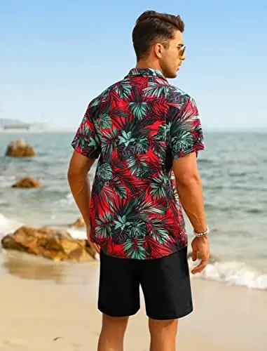 EISHOPEER erkaklar gulli ko'ylak Gavayi to'plamlari kundalik tugmachali qisqa yengli ko'ylak va qattiq tez quriydigan plyaj shortlari S-3XL - 5