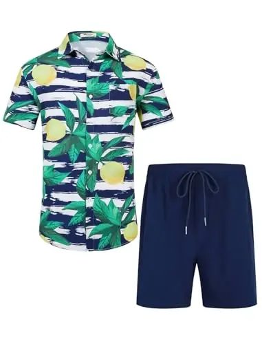 EISHOPEER erkaklar gulli ko'ylak Gavayi to'plamlari Kundalik tugmali qisqa yengli ko'ylak va qattiq tez quriydigan plyaj shortilari S-3XL - 2