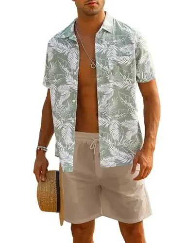 EISHOPEER Men's Flower Shirt Hawaiian Sets Casual Button Down Short Sleeve Shirt and Solid Quick Dry Beach Shorts S-3XL 