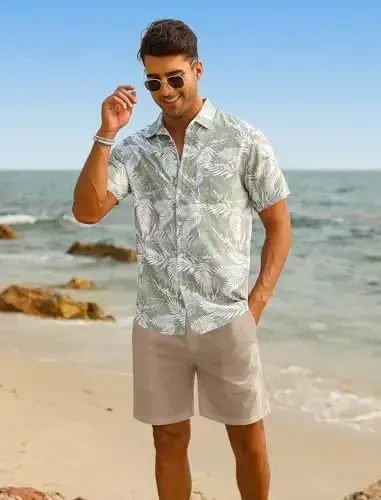 EISHOPEER Men's Flower Shirt Hawaiian Sets Casual Button Down Short Sleeve Shirt and Solid Quick Dry Beach Shorts S-3XL - 2
