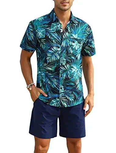 EISHOPEER Men's Flower Shirt Hawaiian Sets Casual Button Down Short Sleeve Shirt and Solid Quick Dry Beach Shorts S-3XL 
