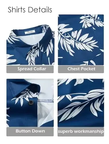 EISHOPEER Men's Flower Shirt Hawaiian Sets Casual Button Down Short Sleeve Shirt and Solid Quick Dry Beach Shorts S-3XL - 3