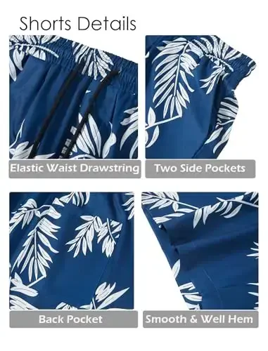 EISHOPEER Men's Flower Shirt Hawaiian Sets Casual Button Down Short Sleeve Shirt and Solid Quick Dry Beach Shorts S-3XL - 4