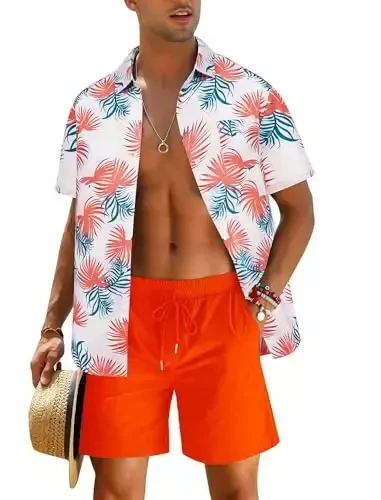 EISHOPEER Men's Flower Shirt Hawaiian Sets Casual Button Down Short Sleeve Shirt and Solid Quick Dry Beach Shorts S-3XL - EISHOPEER