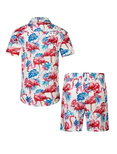 EISHOPEER Men's Flower Shirt Hawaiian Sets Casual Button Down Short Sleeve Shirt and Solid Quick Dry Beach Shorts S-3XL - EISHOPEER (1)