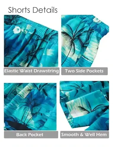 EISHOPEER Men's Flower Shirt Hawaiian Sets Casual Button Down Short Sleeve Shirt and Solid Quick Dry Beach Shorts S-3XL - 5