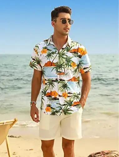 EISHOPEER Men's Flower Shirt Hawaiian Sets Casual Button Down Short Sleeve Shirt and Solid Quick Dry Beach Shorts S-3XL - 3