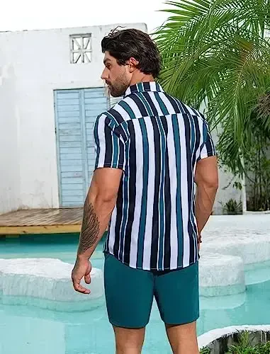 EISHOPEER Men's Flower Shirt Hawaiian Sets Casual Button Down Short Sleeve Shirt and Solid Quick Dry Beach Shorts S-3XL - 4