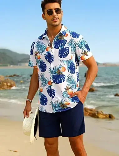 EISHOPEER Men's Flower Shirt Hawaiian Sets Casual Button Down Short Sleeve Shirt and Solid Quick Dry Beach Shorts S-3XL - EISHOPEER (1)