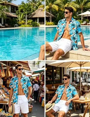 EISHOPEER Men's Flower Shirt Hawaiian Sets Casual Button Down Short Sleeve Shirt and Solid Quick Dry Beach Shorts S-3XL - 3