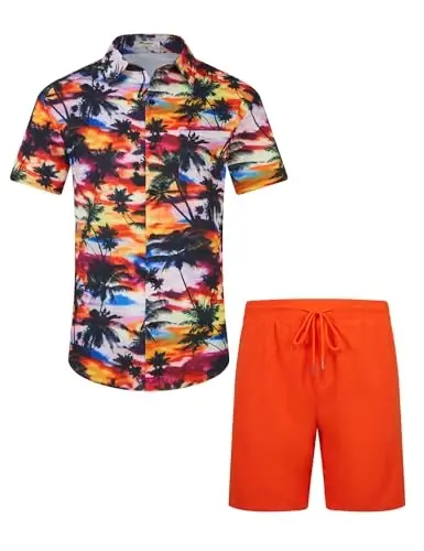 EISHOPEER Men's Flower Shirt Hawaiian Sets Casual Button Down Short Sleeve Shirt and Solid Quick Dry Beach Shorts S-3XL - 5