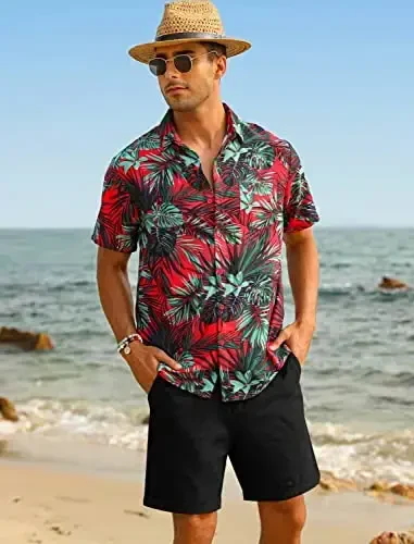 EISHOPEER Men's Flower Shirt Hawaiian Sets Casual Button Down Short Sleeve Shirt and Solid Quick Dry Beach Shorts S-3XL - 3