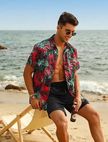 EISHOPEER Men's Flower Shirt Hawaiian Sets Casual Button Down Short Sleeve Shirt and Solid Quick Dry Beach Shorts S-3XL - 4