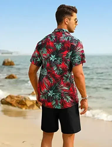 EISHOPEER Men's Flower Shirt Hawaiian Sets Casual Button Down Short Sleeve Shirt and Solid Quick Dry Beach Shorts S-3XL - 5