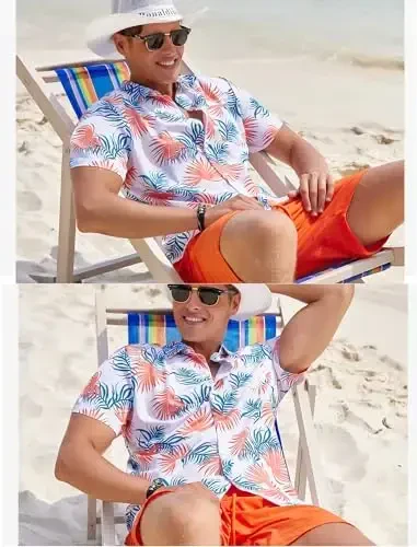 EISHOPEER Men's Flower Shirt Hawaiian Sets Casual Button Down Short Sleeve Shirt and Solid Quick Dry Beach Shorts S-3XL - 3