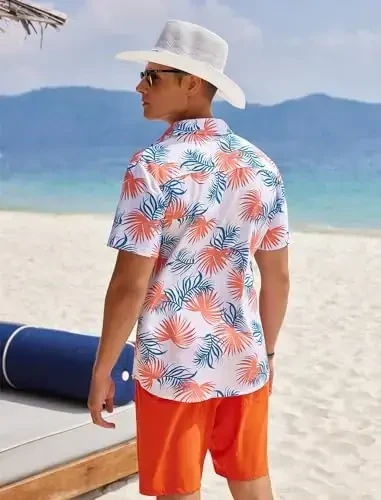 EISHOPEER Men's Flower Shirt Hawaiian Sets Casual Button Down Short Sleeve Shirt and Solid Quick Dry Beach Shorts S-3XL - 4