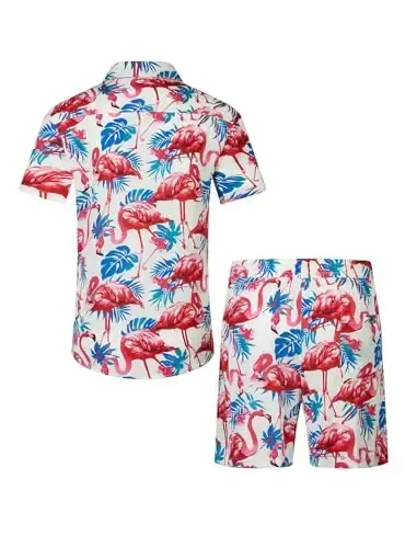 EISHOPEER Men's Flower Shirt Hawaiian Sets Casual Button Down Short Sleeve Shirt and Solid Quick Dry Beach Shorts S-3XL - EISHOPEER (1)