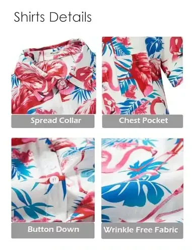 EISHOPEER Men's Flower Shirt Hawaiian Sets Casual Button Down Short Sleeve Shirt and Solid Quick Dry Beach Shorts S-3XL - 4