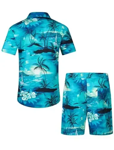 EISHOPEER Men's Flower Shirt Hawaiian Sets Casual Button Down Short Sleeve Shirt and Solid Quick Dry Beach Shorts S-3XL - 3