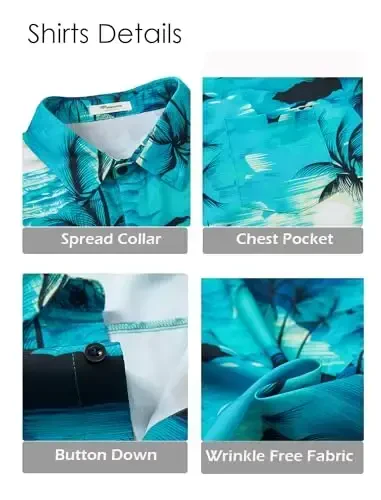 EISHOPEER Men's Flower Shirt Hawaiian Sets Casual Button Down Short Sleeve Shirt and Solid Quick Dry Beach Shorts S-3XL - 4