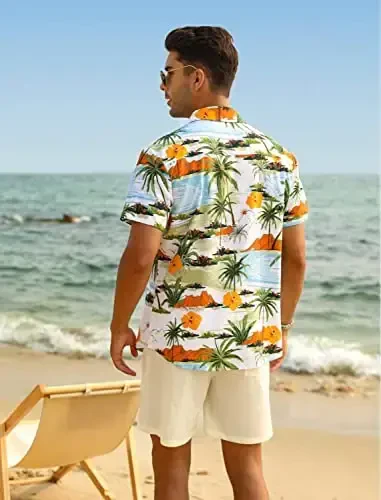EISHOPEER Men's Flower Shirt Hawaiian Sets Casual Button Down Short Sleeve Shirt and Solid Quick Dry Beach Shorts S-3XL - 4