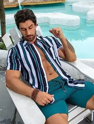 EISHOPEER Men's Flower Shirt Hawaiian Sets Casual Button Down Short Sleeve Shirt and Solid Quick Dry Beach Shorts S-3XL - 5