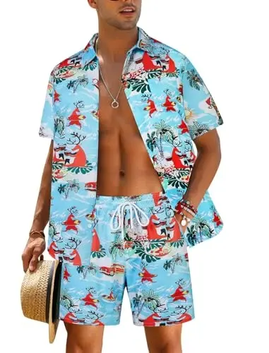 EISHOPEER Men's Flower Shirt Hawaiian Sets Casual Button Down Short Sleeve Shirt and Solid Quick Dry Beach Shorts S-3XL - EISHOPEER