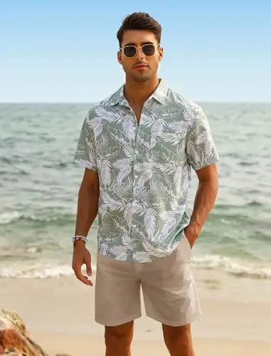 EISHOPEER Men's Flower Shirt Hawaiian Sets Casual Button Down Short Sleeve Shirt and Solid Quick Dry Beach Shorts S-3XL - 3
