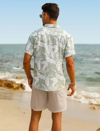 EISHOPEER Men's Flower Shirt Hawaiian Sets Casual Button Down Short Sleeve Shirt and Solid Quick Dry Beach Shorts S-3XL - 4