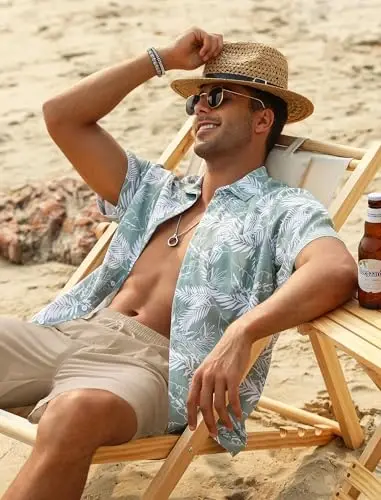 EISHOPEER Men's Flower Shirt Hawaiian Sets Casual Button Down Short Sleeve Shirt and Solid Quick Dry Beach Shorts S-3XL - 5