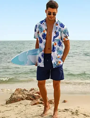 EISHOPEER Men's Flower Shirt Hawaiian Sets Casual Button Down Short Sleeve Shirt and Solid Quick Dry Beach Shorts S-3XL - 3