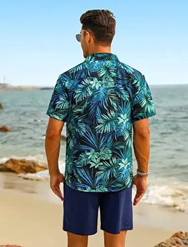 EISHOPEER Men's Flower Shirt Hawaiian Sets Casual Button Down Short Sleeve Shirt and Solid Quick Dry Beach Shorts S-3XL - 4