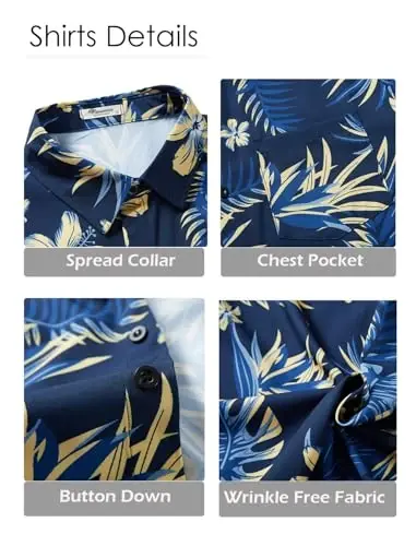 EISHOPEER Men's Flower Shirt Hawaiian Sets Casual Button Down Short Sleeve Shirt and Solid Quick Dry Beach Shorts S-3XL - 3