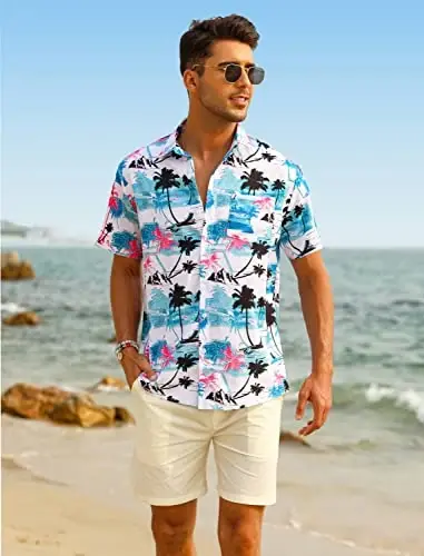 EISHOPEER Men's Flower Shirt Hawaiian Sets Casual Button Down Short Sleeve Shirt and Solid Quick Dry Beach Shorts S-3XL - 3