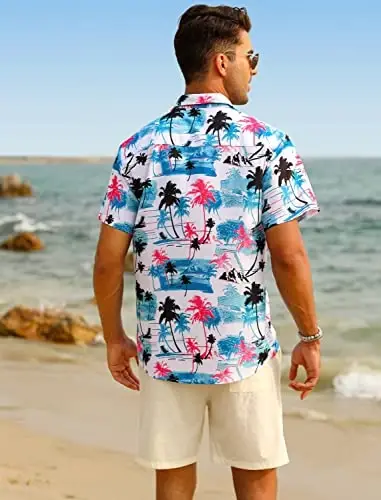 EISHOPEER Men's Flower Shirt Hawaiian Sets Casual Button Down Short Sleeve Shirt and Solid Quick Dry Beach Shorts S-3XL - 5